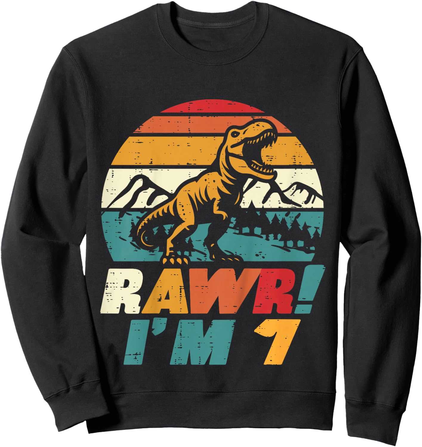 Kids 7th Birthday Dinosaur Rawr Im 7 Retro Bday Trex Boys Kids Sweatshirt - Sweatshirt | Black
