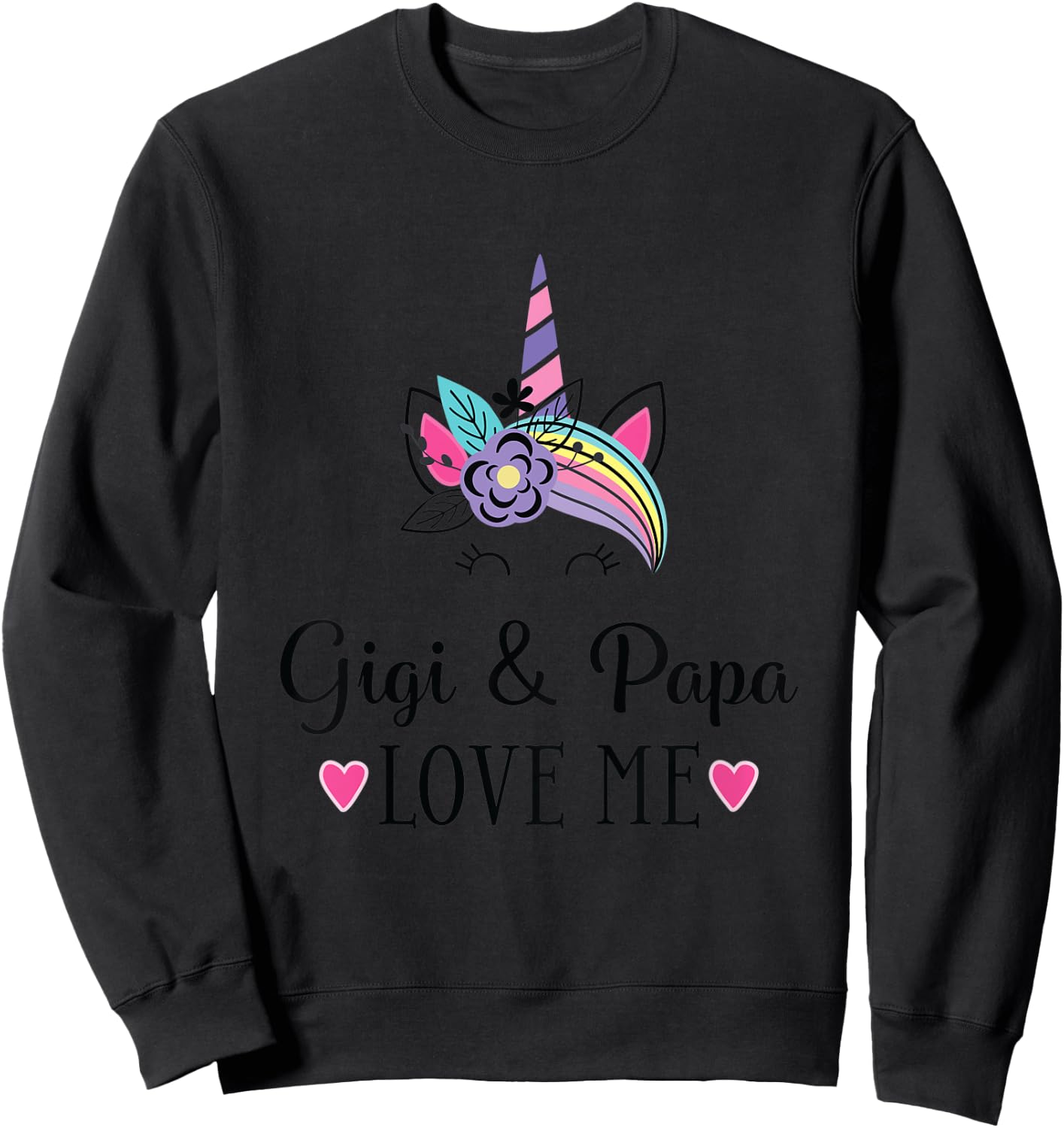 Kids Gigi and Papa Love Me Unicorn Sweatshirt - Sweatshirt | Black