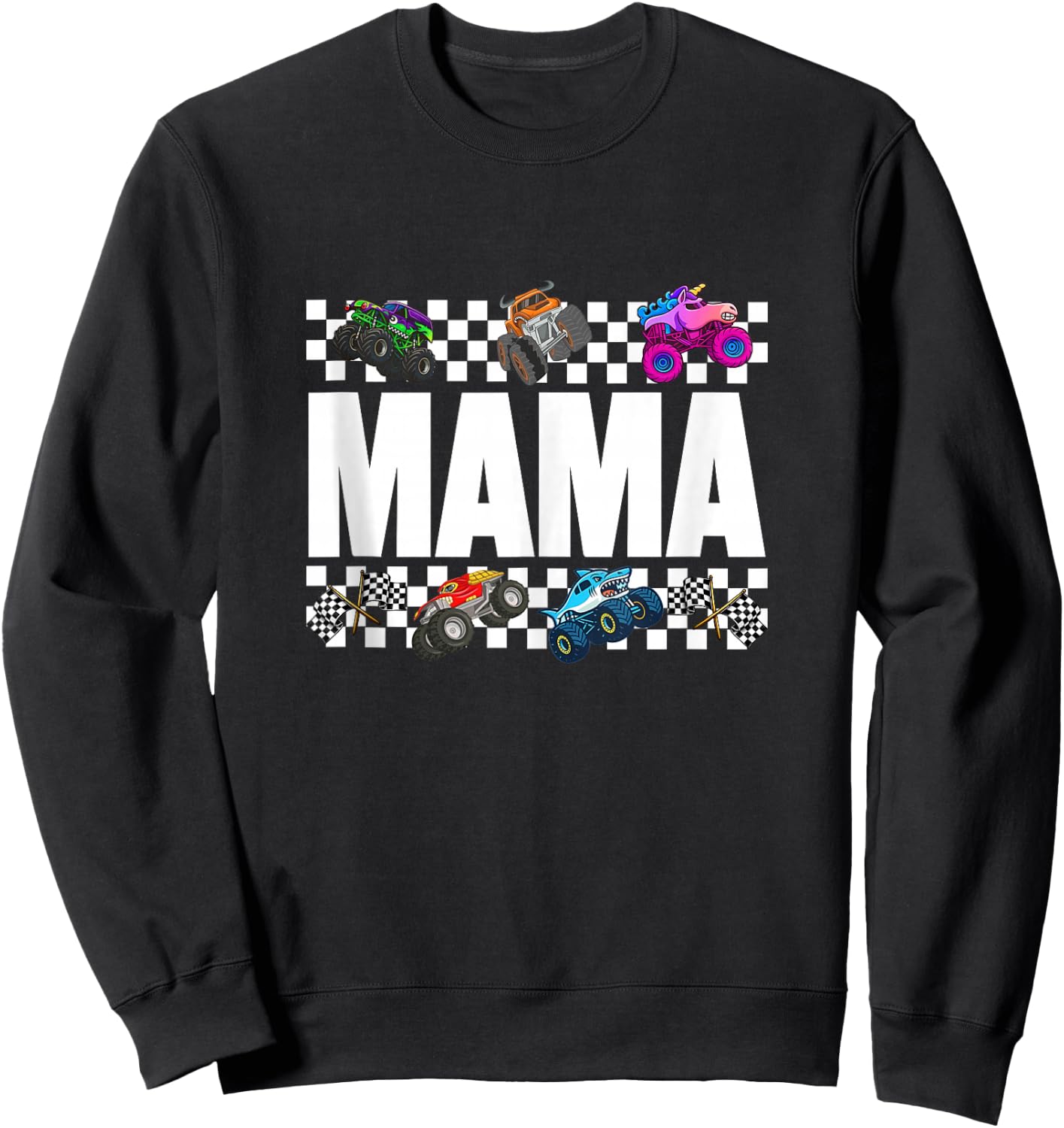 Mama Monster Truck Family Crew Birthday Matching Women Mom Sweatshirt - Sweatshirt | Black