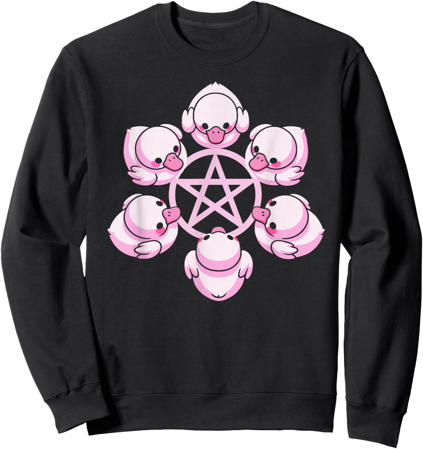 Pink Ducks Pentacle Pentagram Pastel Goth Alt Dark Humor , Small, Black Sweatshirt - Sweatshirt | Black