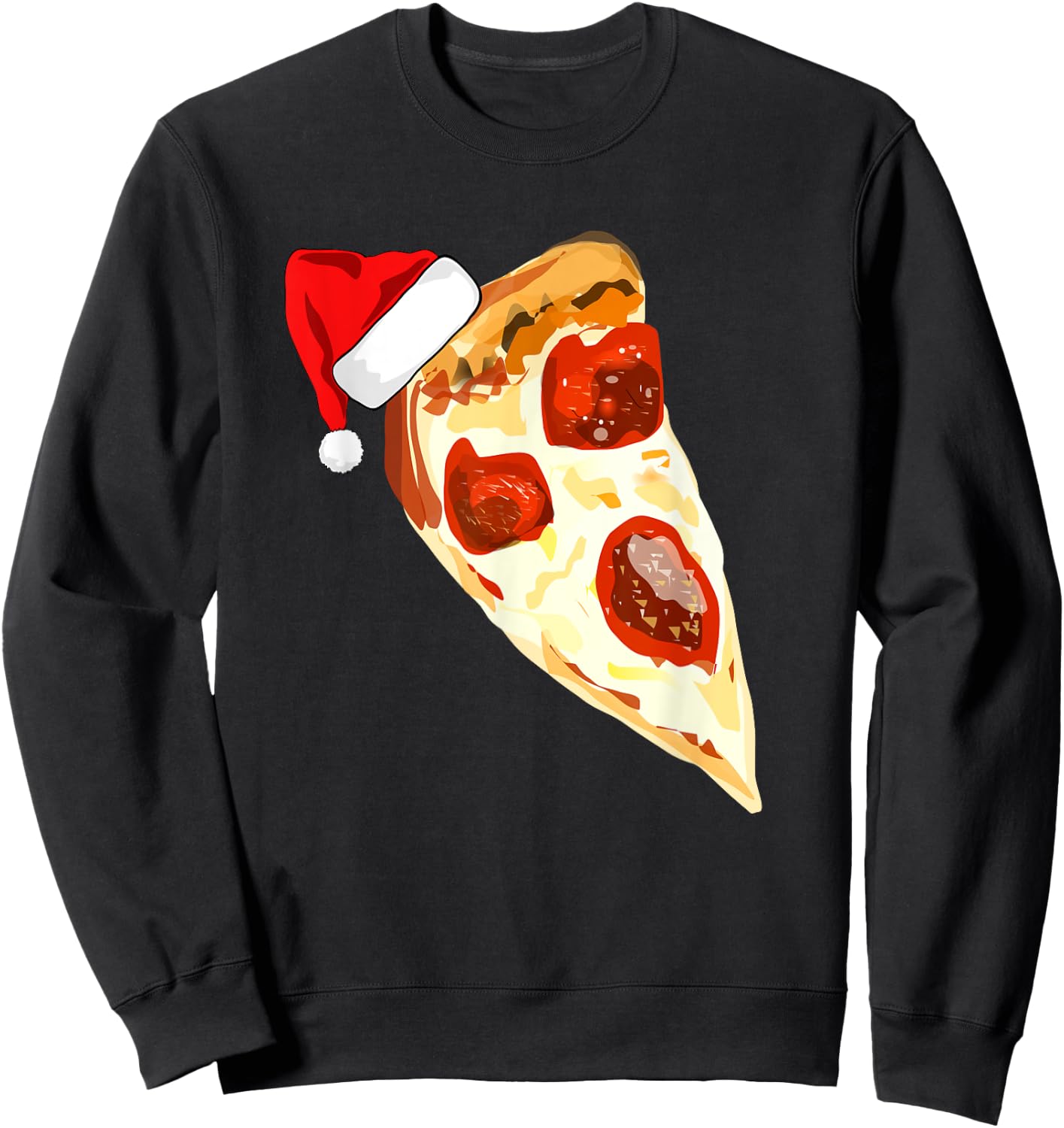 Funny Pizza Lover Santa Hat Christmas Pajama Pepperoni Sweatshirt - Sweatshirt | Black