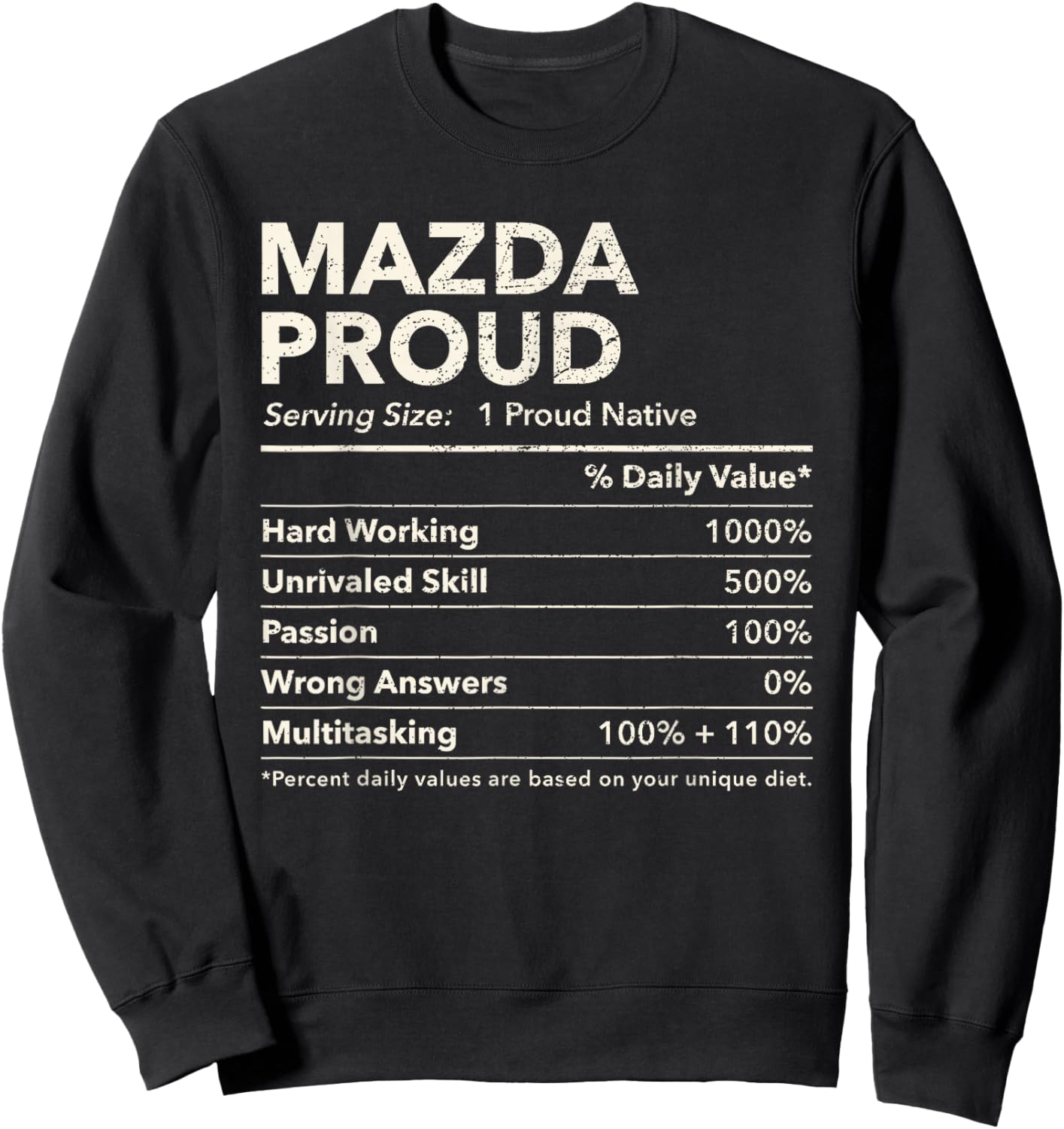 Mazda, North Dakota Proud Nutrition Facts Sweatshirt - Sweatshirt | Black