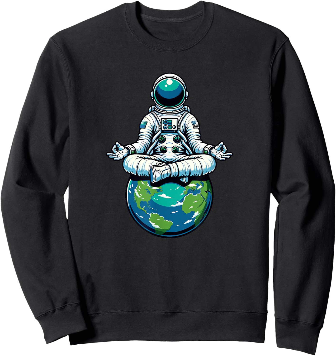 Meditating Astronaut Earth Planet Meditation Sweatshirt - Sweatshirt | Black