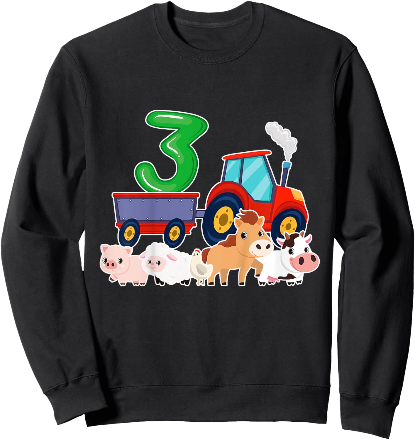 3rd Birthday Tractor 3 Years Old Farm Animals Birthday Gift Sweatshirt - Sweatshirt | Black