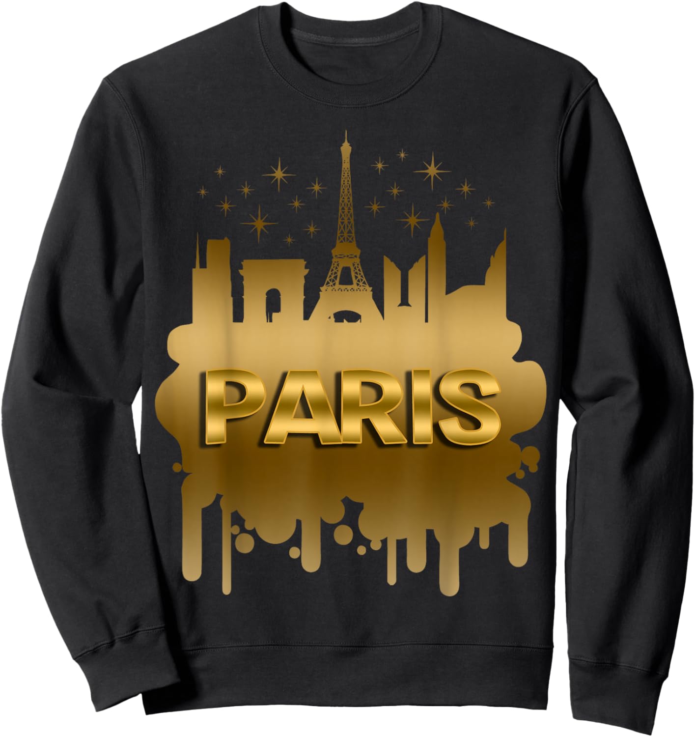 Vintage Metallic Gold Paris T Shirt, France Holiday Gift Sweatshirt - Sweatshirt | Black