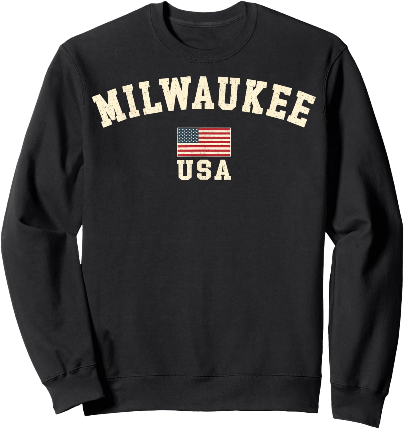 Vintage American Flag Milwaukee Wisconsin Souvenir Retro Sweatshirt - Sweatshirt | Black