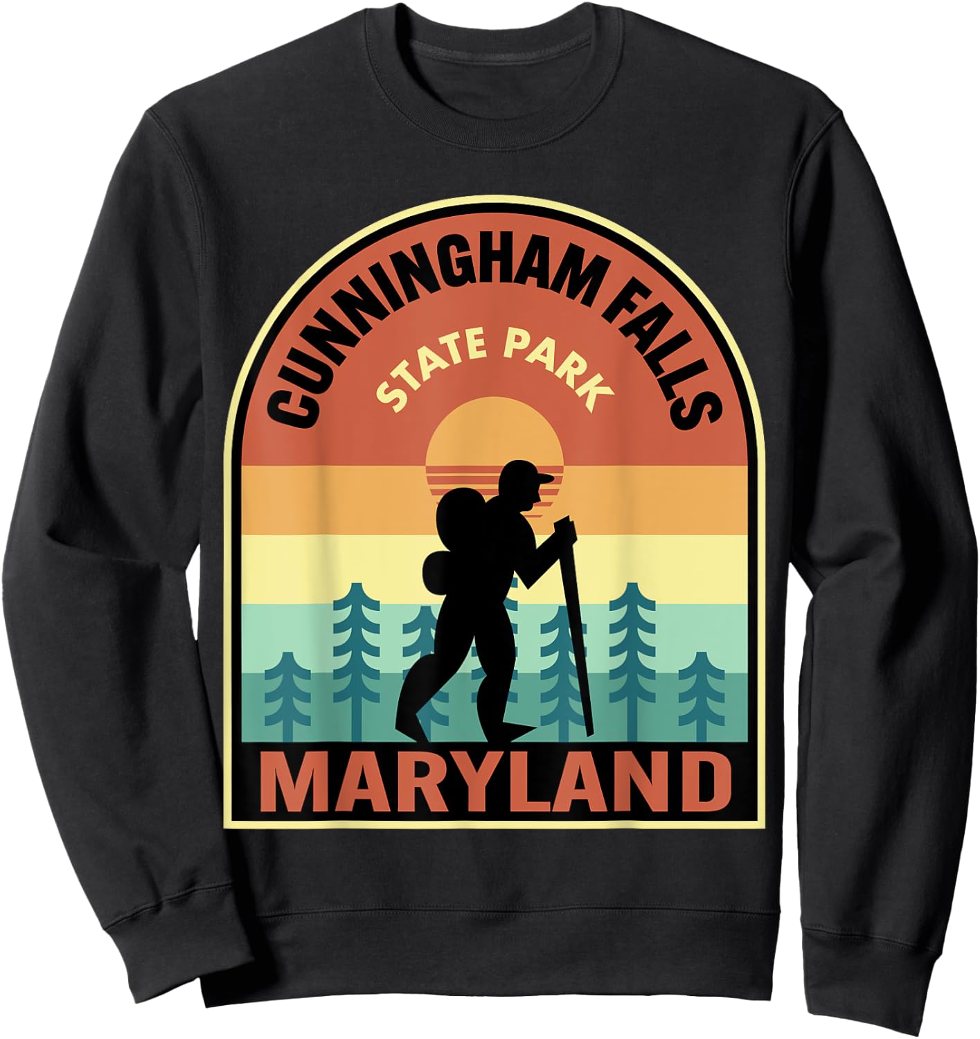 Cunningham Falls State Park Maryland Retro Hiking Sweatshirt - Sweatshirt | Black
