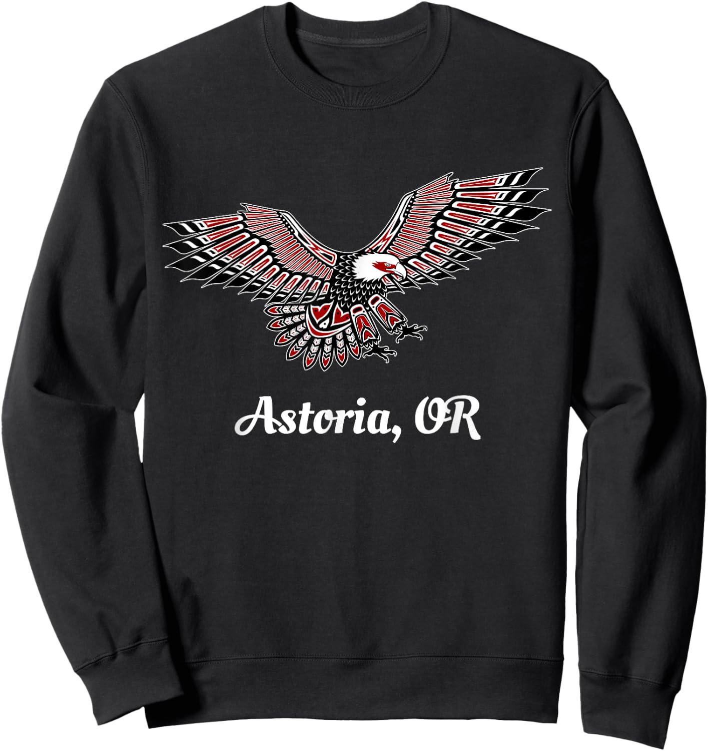 Astoria, OR Eagle PNW Native American Totem Sweatshirt - Sweatshirt | Black