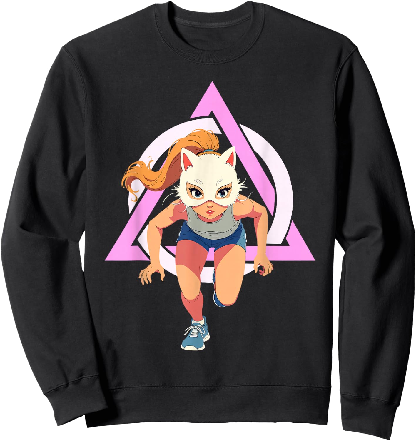 Quadrobics Girl Therian Jump Cat Mask , Black, S Sweatshirt - Sweatshirt | Black