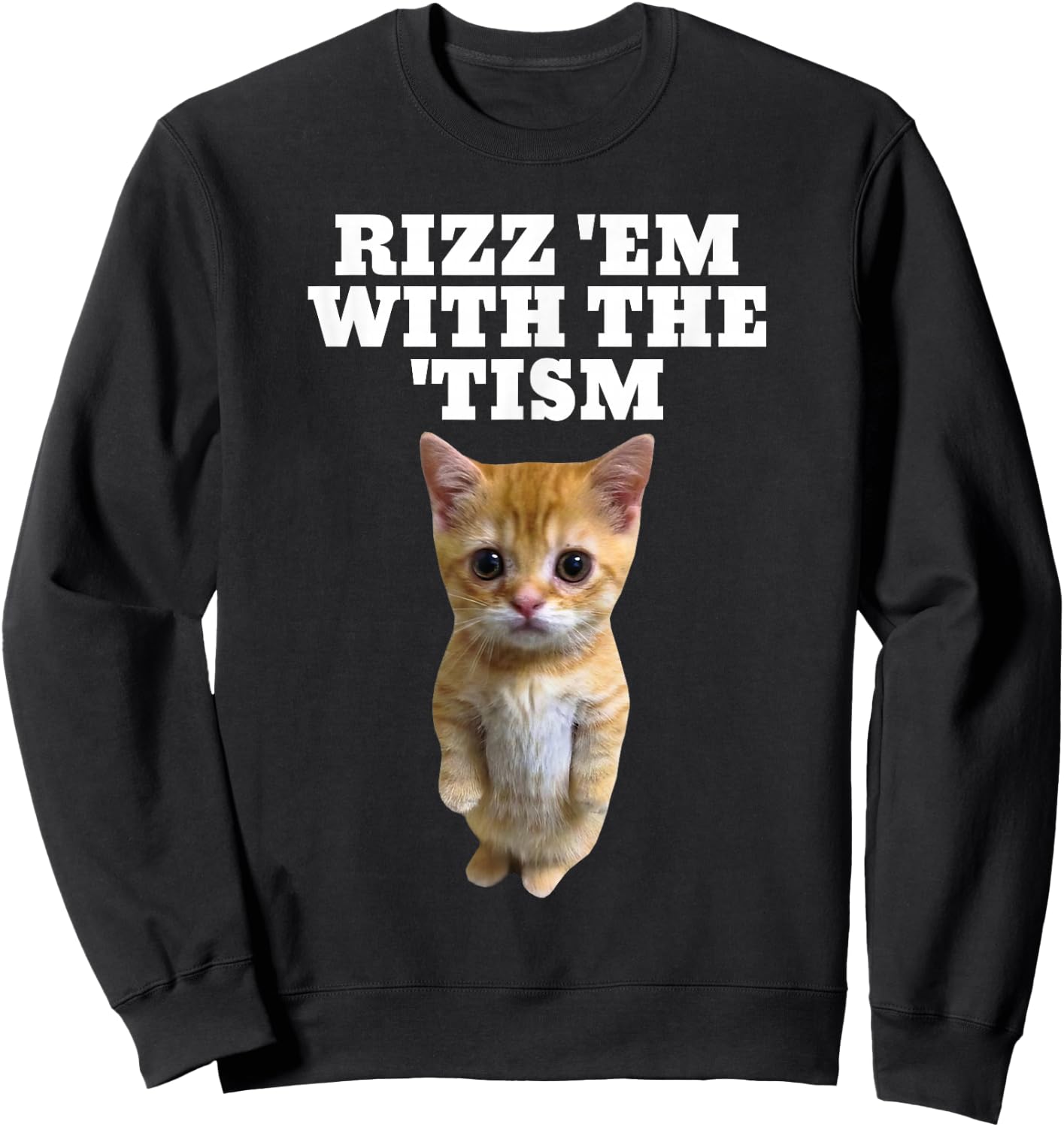 Rizz Em With The Tism Autistic Cat Rizz Sweatshirt - Sweatshirt | Black