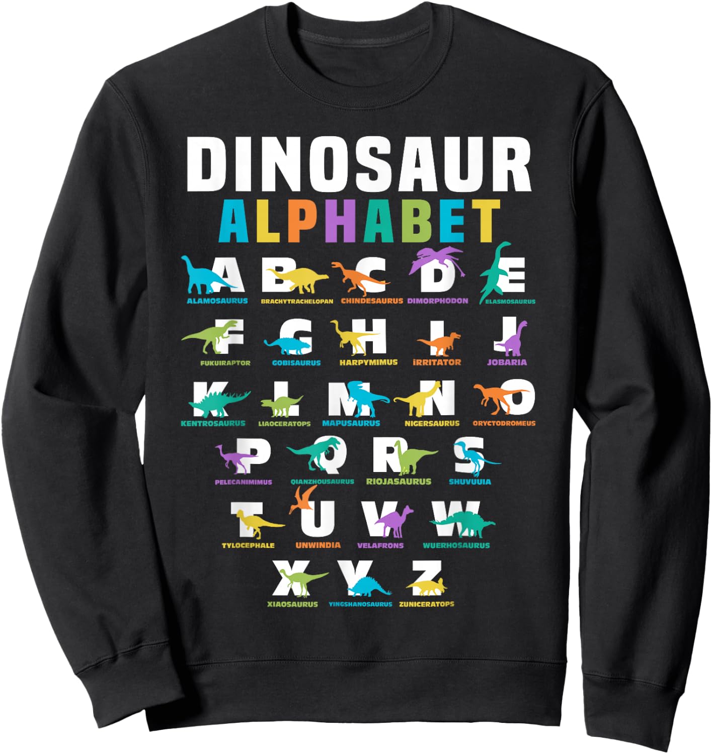 Types Of Dinosaurs Alphabet ABC Dino Identification Sweatshirt - Sweatshirt | Black
