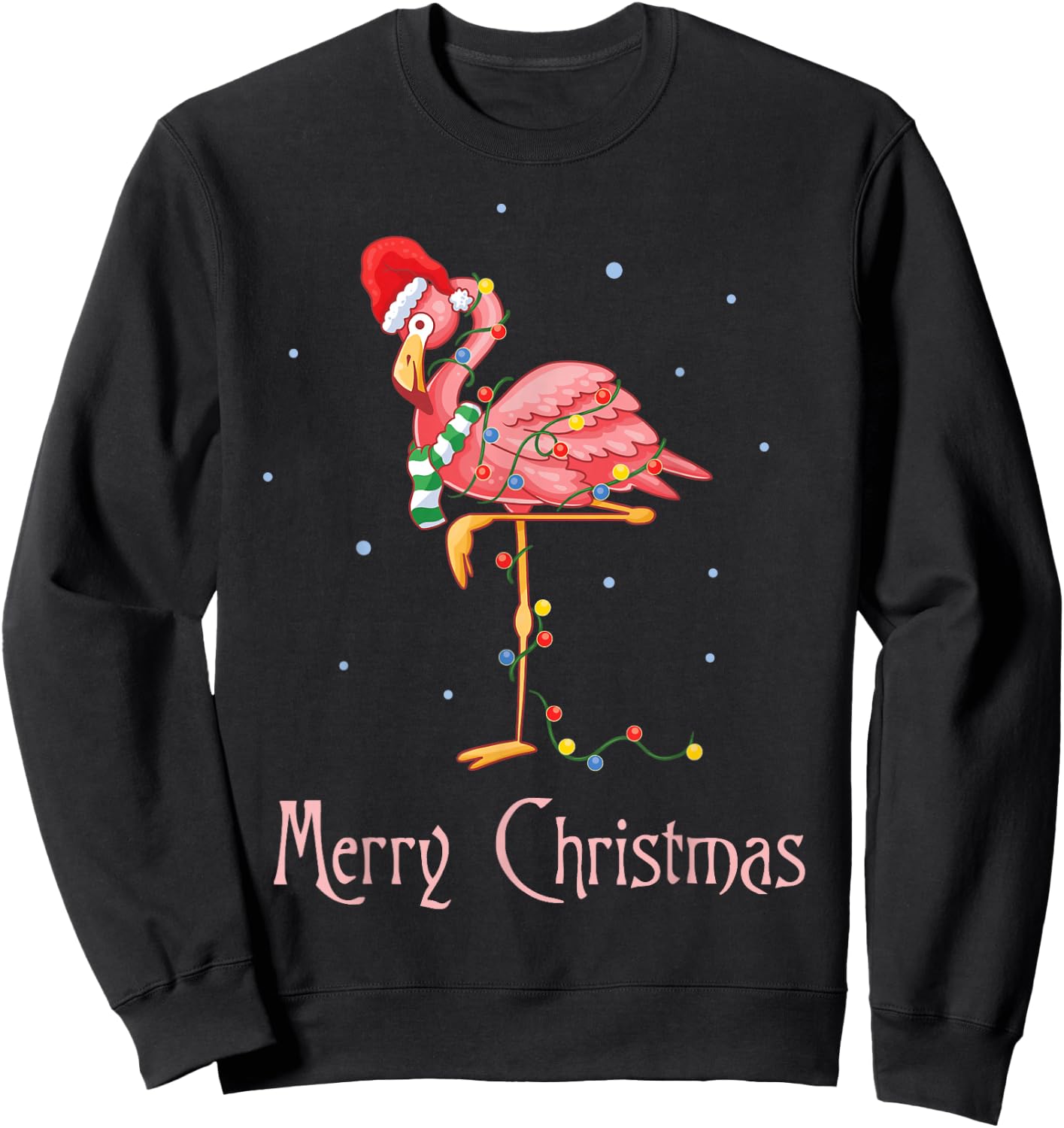 Merry Christmas Pink Flamingo Cute Xmas Costume Sweatshirt - Sweatshirt | Black