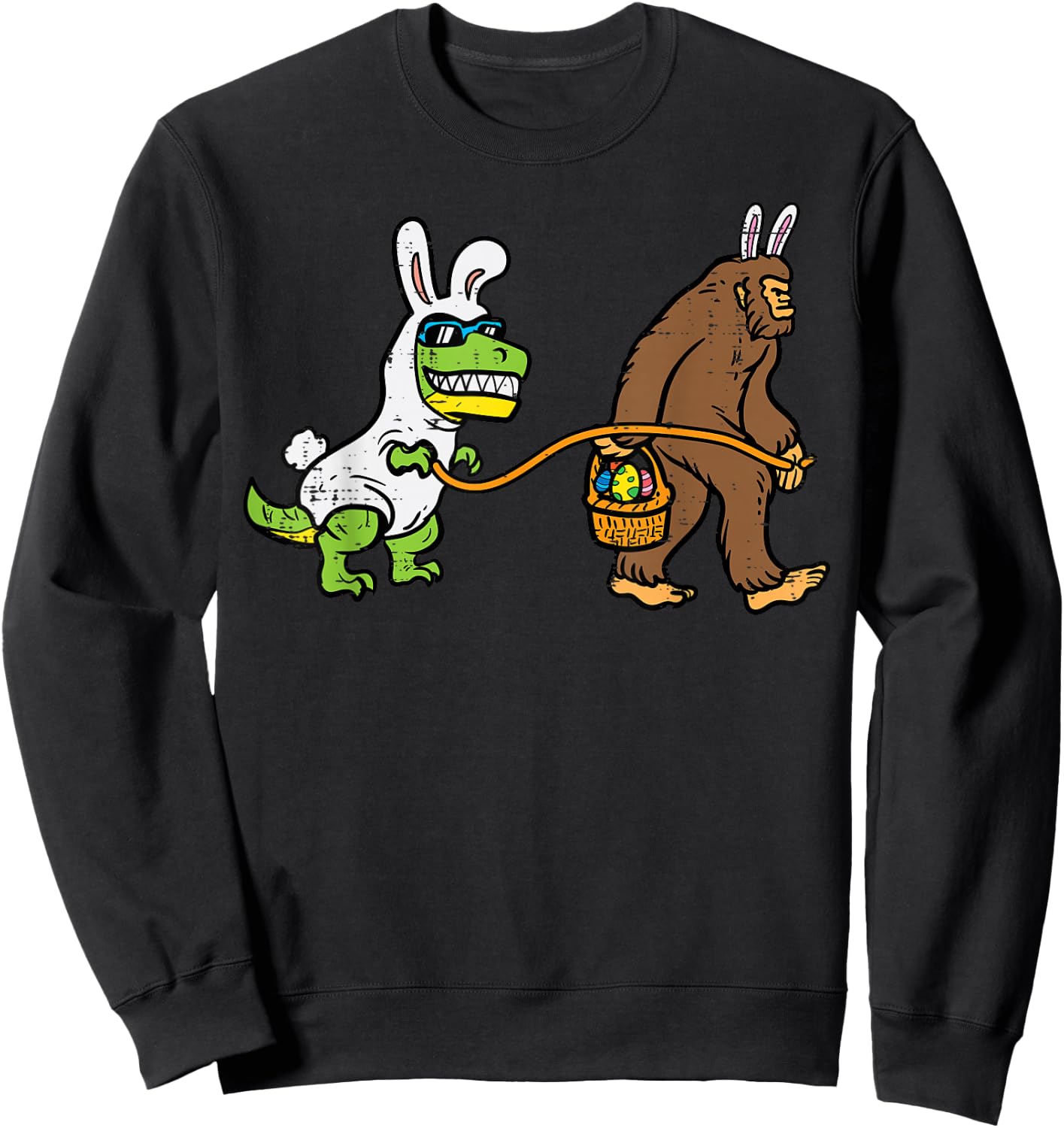Easter Bunny Dino Bigfoot Sasquatch Trex Men Boys Kids Youth Sweatshirt - Sweatshirt | Black
