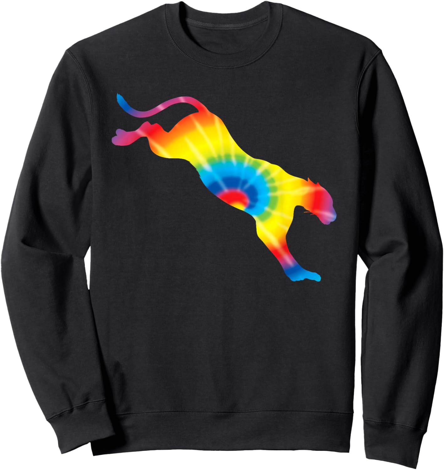 Tie Dye Cougar Rainbow Print Puma Animal Hippie Peace Gift Sweatshirt - Sweatshirt | Black
