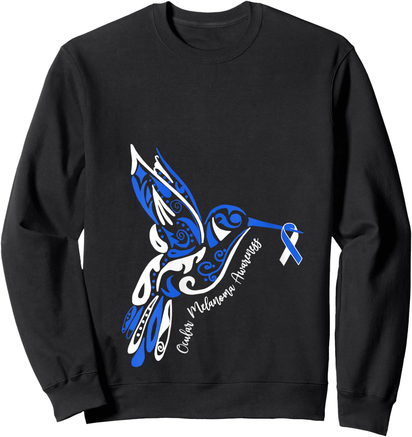 Ocular Melanoma Awareness Eye Cancer Hummingbird Ribbon V-Neck Sweatshirt - Sweatshirt | Black