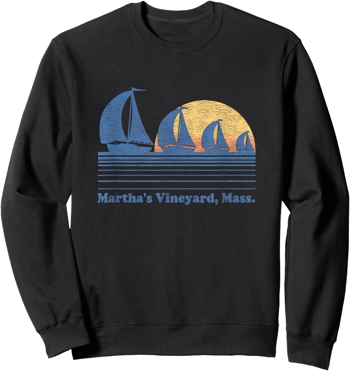 Martha's Vineyard MA Sailboat Vintage 80s Sunset Sweatshirt - Sweatshirt | Black