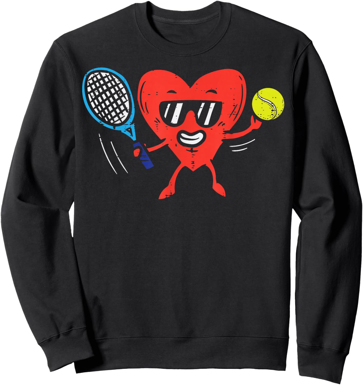 Heart Playing Tennis Cute Valentines Day Love Sports Player Sweatshirt - Sweatshirt | Black