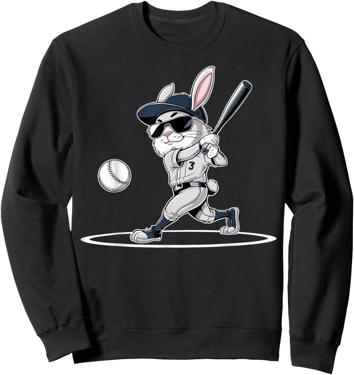 Happy Easter Bunny Playing Baseball Easter Sport Boys Player Sweatshirt - Sweatshirt | Black