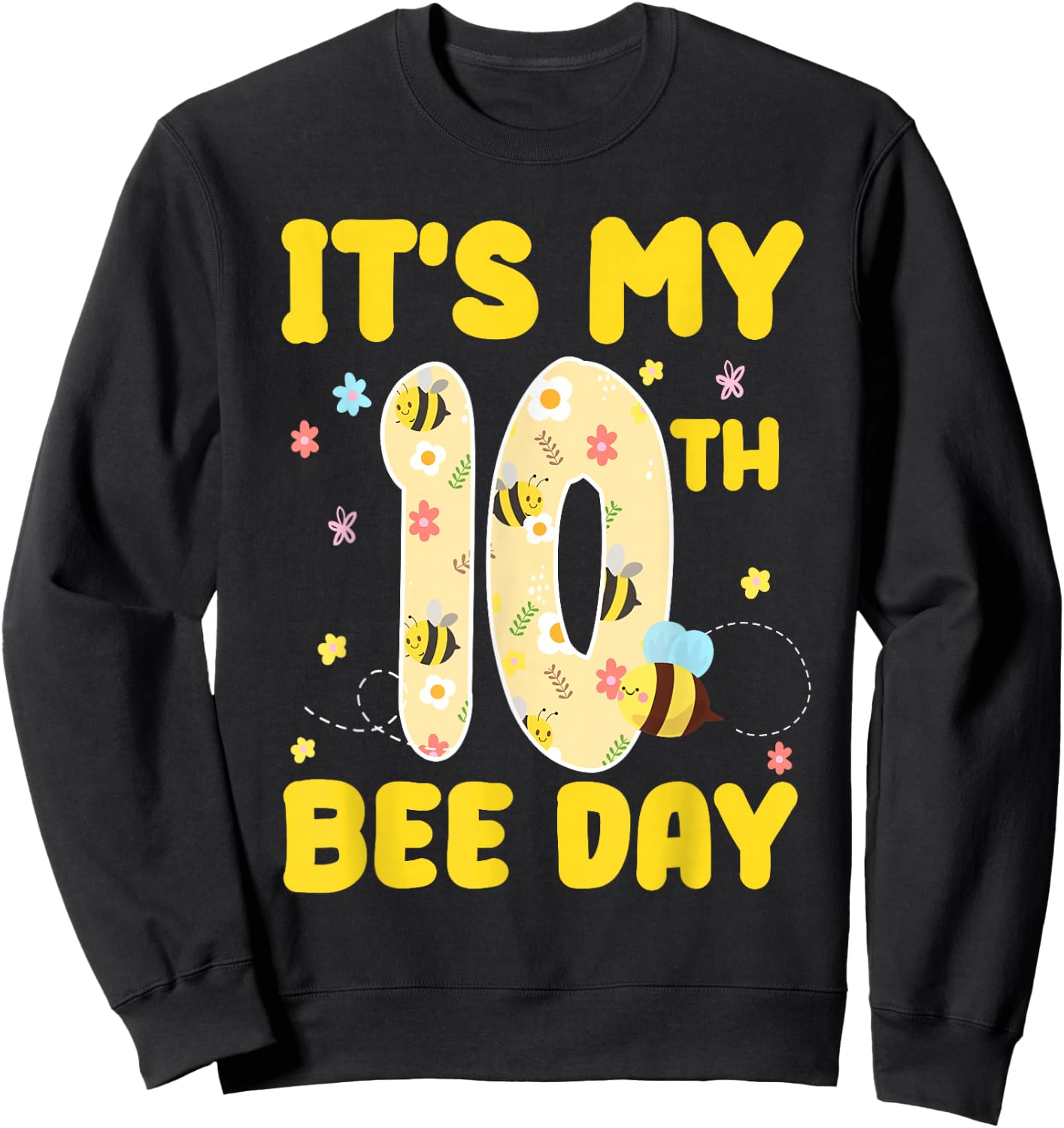 Kids It's My 10th Bee Day 10 Years Old Birthday Bee Party Sweatshirt - Sweatshirt | Black
