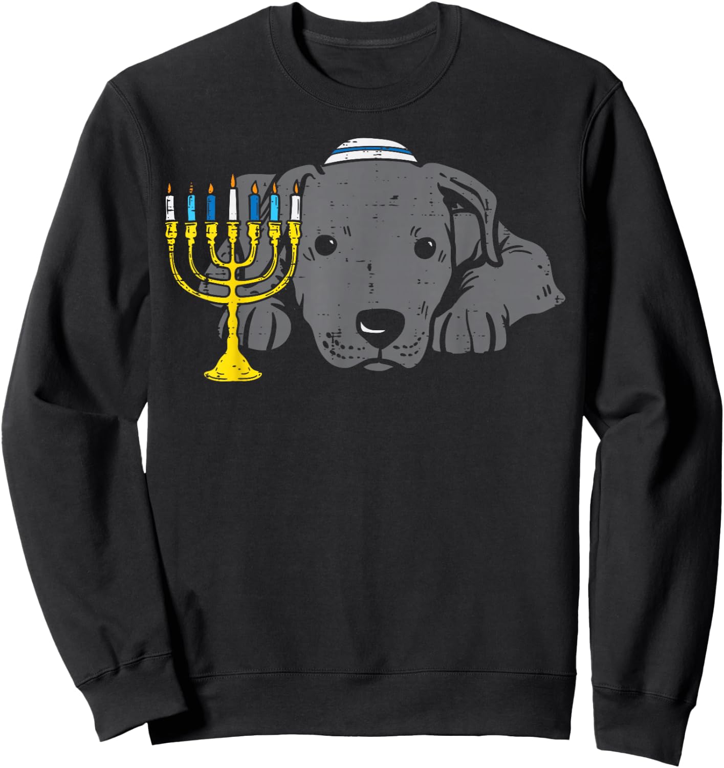 Jewish Pitbull Dog Menorah Hanukkah Pajamas Chanukah PJs Sweatshirt - Sweatshirt | Black