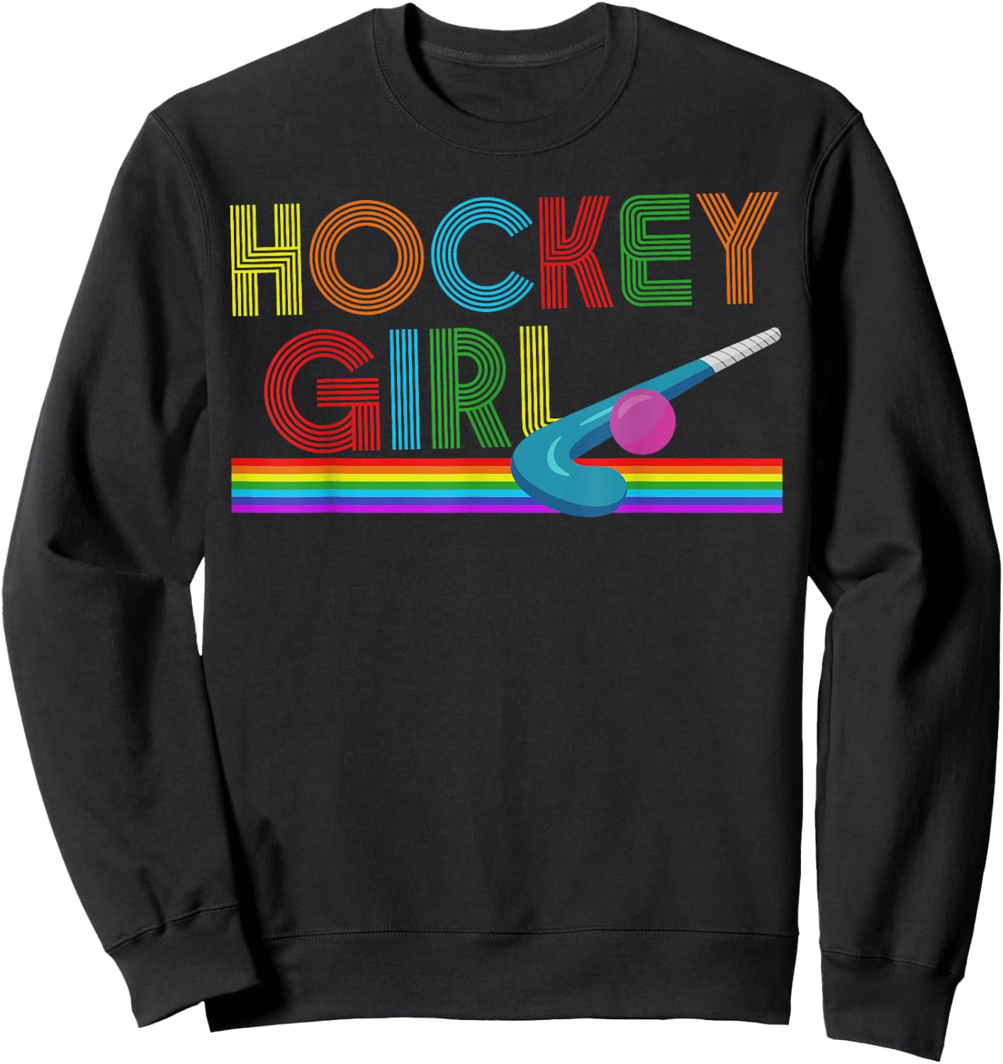 I Love Field Hockey Player HD0 Feldhockey Retro Hockey Girl , Damen, Mädchen, Kurzarm, , Schwarz, Multicolored, S Sweatshirt - Sweatshirt | Black