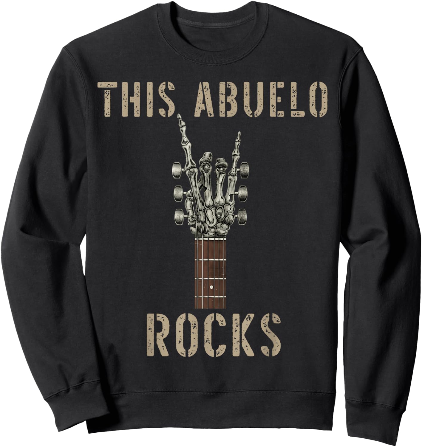 This Abuelo Rocks Skeleton Hand Rock Music Band Guitar Sweatshirt - Sweatshirt | Black