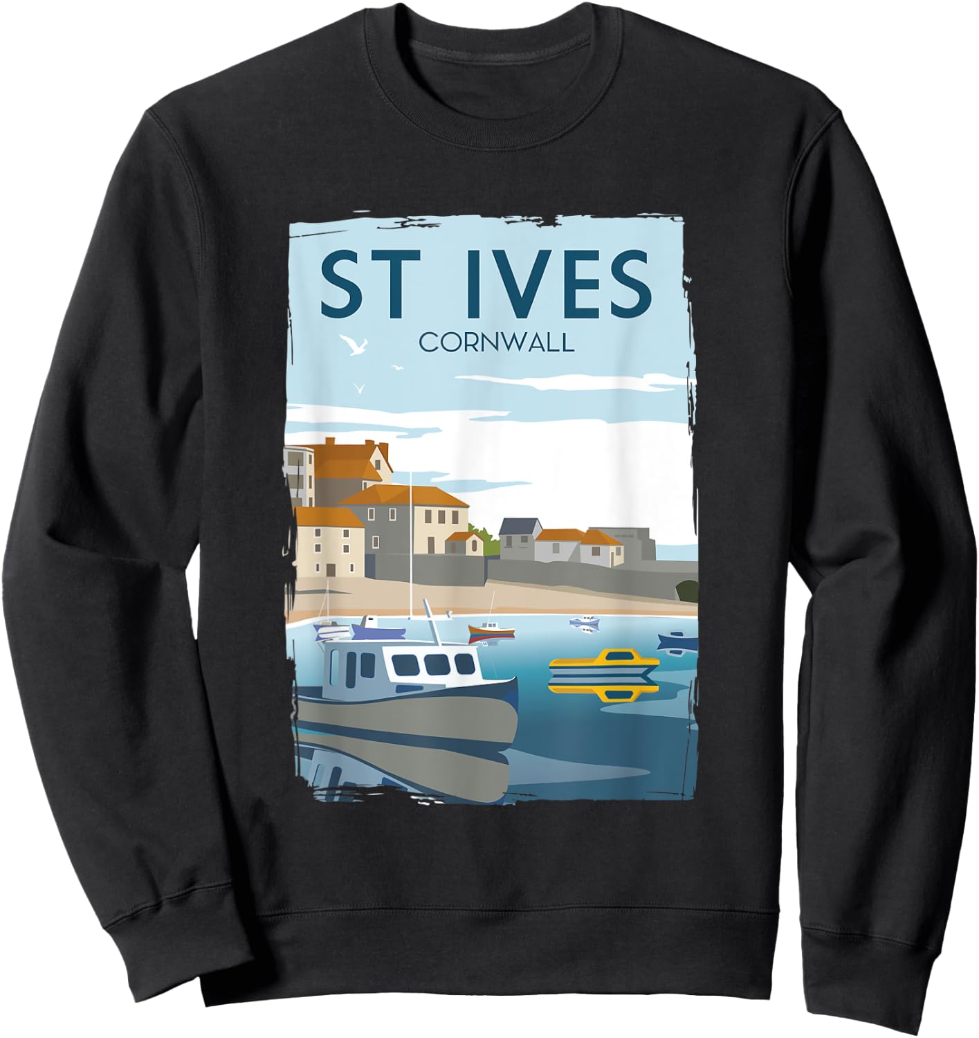 Funny Retro England ST Ives Cornwall Travel Poster Gift Sweatshirt - Sweatshirt | Black
