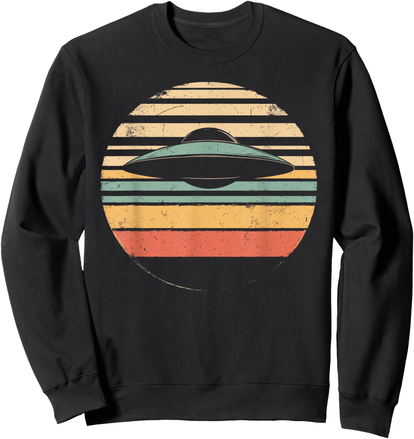 Vintage Retro Style Sunset Alien UFO Lovers Space Ship Funny Sweatshirt - Sweatshirt | Black