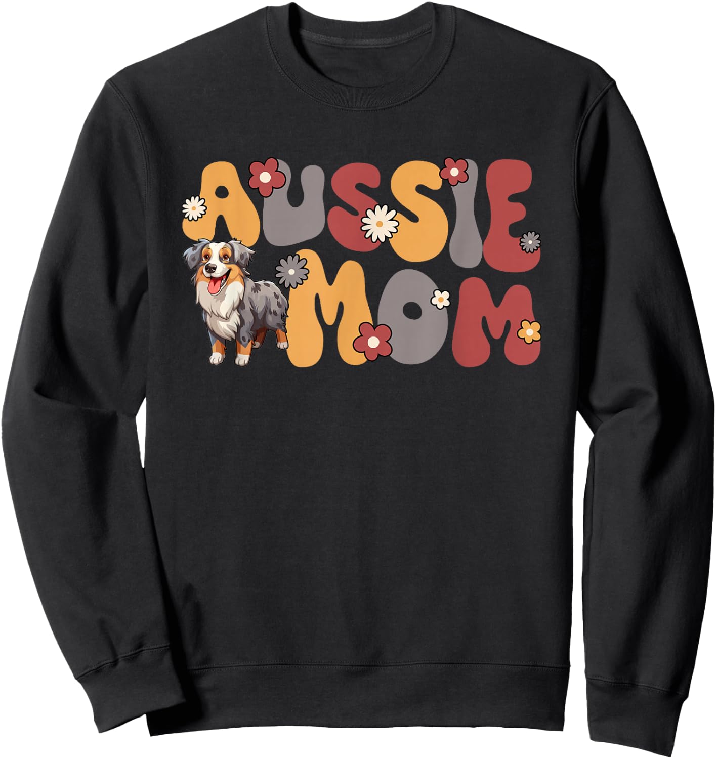 Australian Shepherd Blue Merle Groovy Aussie Mom Sweatshirt - Sweatshirt | Black