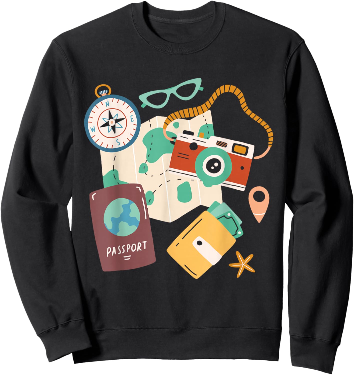 Tourist Holiday Costume Camera Passport Travel Holiday , black Sweatshirt - Sweatshirt | Black