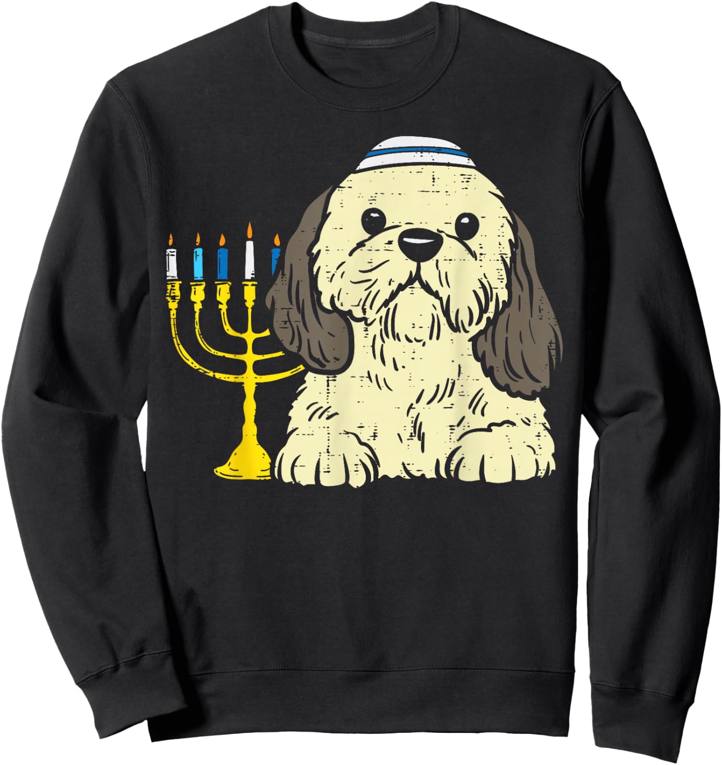 Jewish Shih Tzu Dog Menorah Hanukkah Pajamas Chanukah PJs Sweatshirt - Sweatshirt | Black