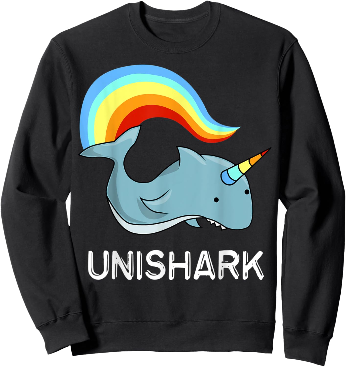 Unishark Unicorn and Shark Flying Awesome Gift Sweatshirt - Sweatshirt | Black
