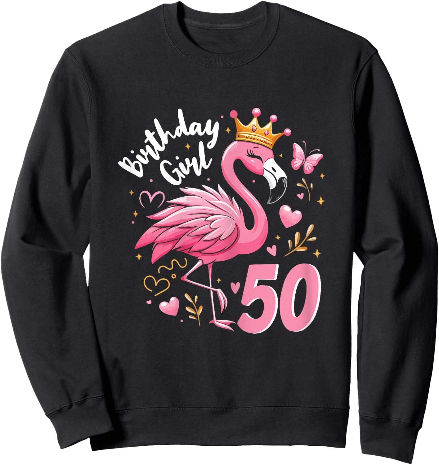 50th Birthday Gift Flamingo Fan 50 Year Old Women 50th Bday Sweatshirt - Sweatshirt | Black