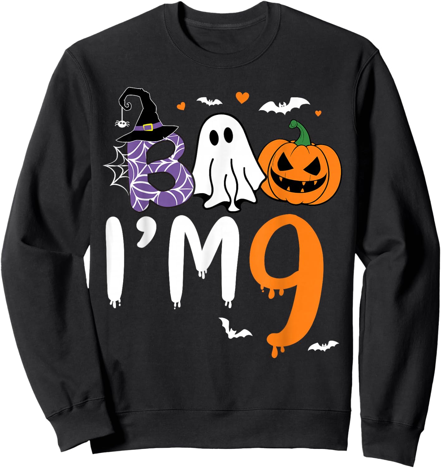 Boo I'm 9 Year Old Ghost 9th Birthday Boy Halloween Costume Sweatshirt - Sweatshirt | Black