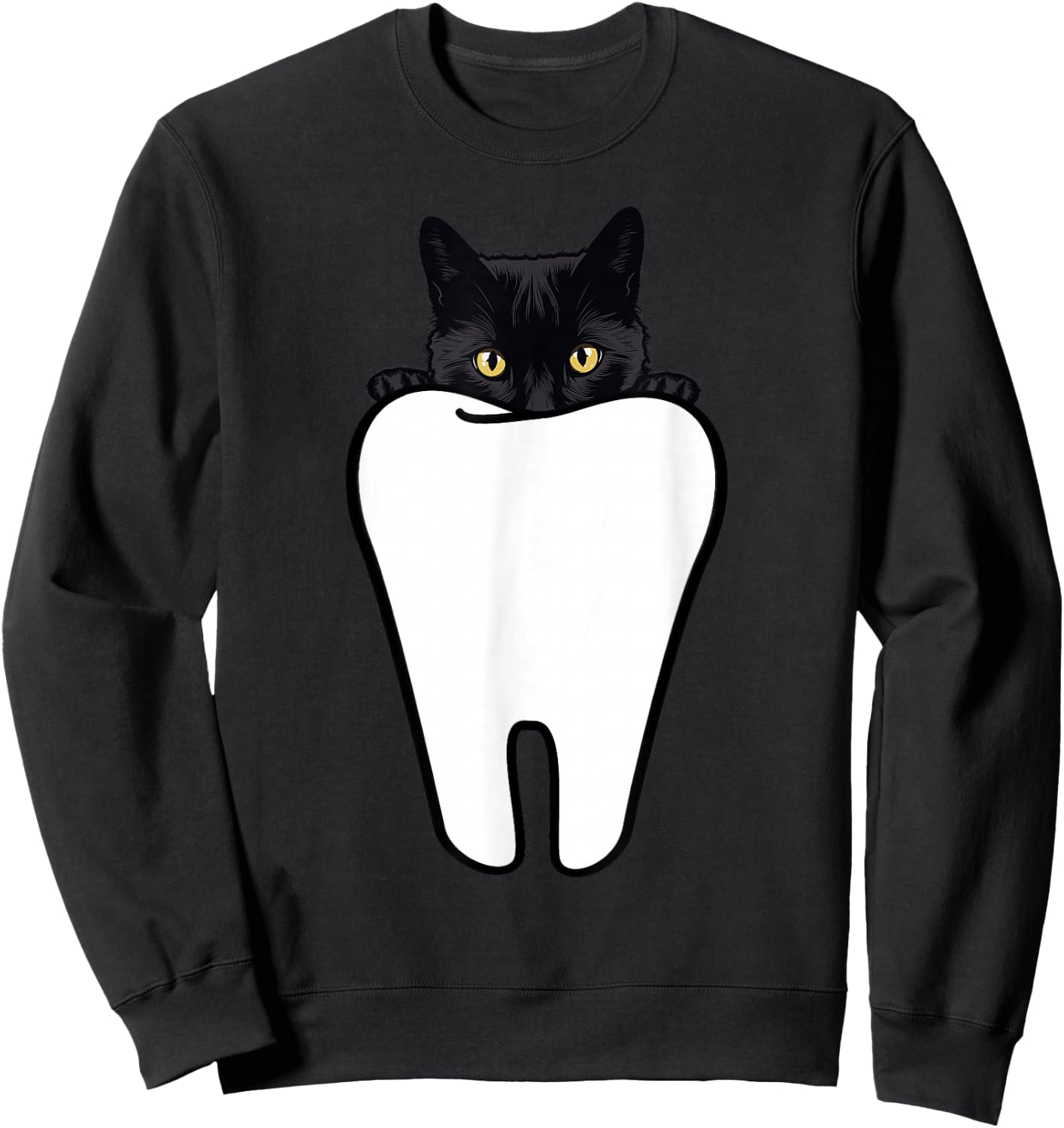 Peeking Black Cat Tooth Funny Dental Halloween Dentist Treat Sweatshirt - Sweatshirt | Black