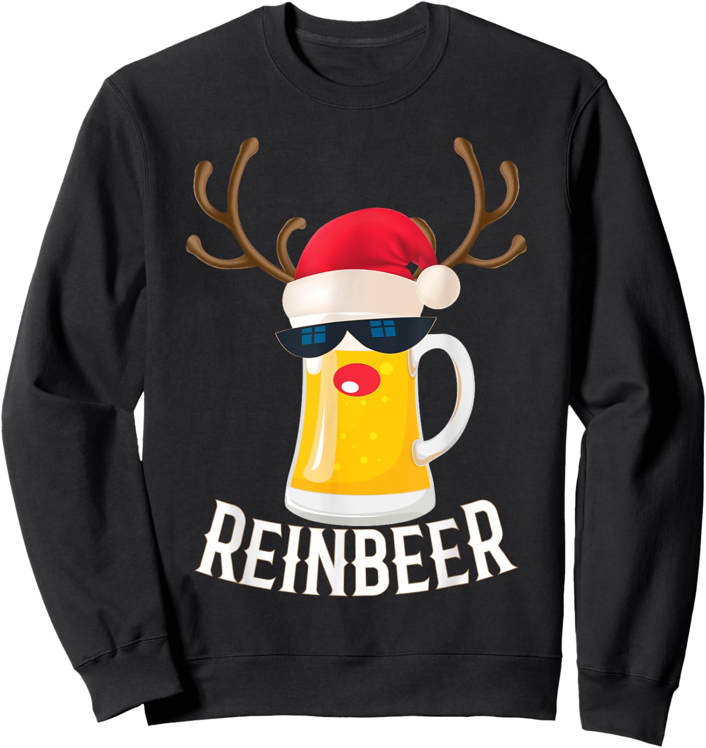 Gifts for Beer Drinkers- Reindeer Funny Christmas Drinking Sweatshirt - Sweatshirt | Black