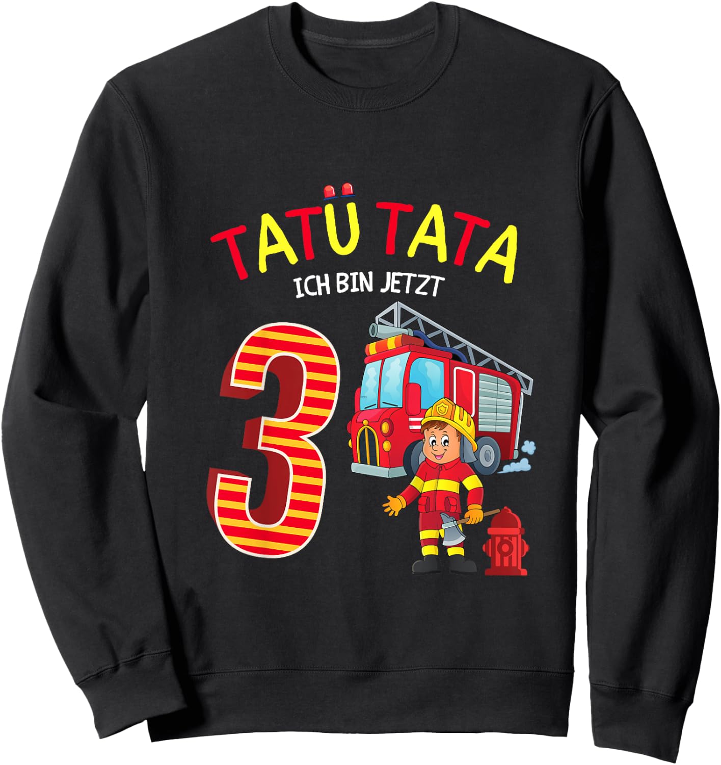 Feuerwehr Feuerwehrmann Kinder Geburtstag 3 Jahre Junge Sweatshirt - Sweatshirt | Black