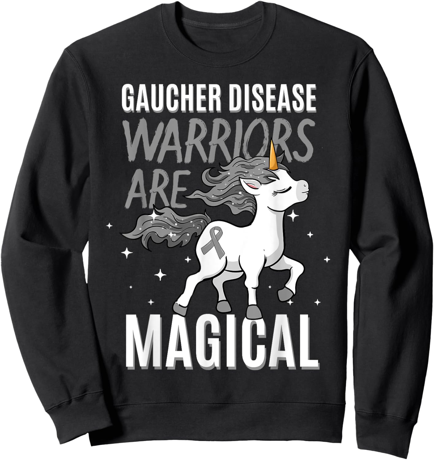 Gaucher Disease Warrior Unicorn Awareness Ribbon Supporter Sweatshirt - Sweatshirt | Black