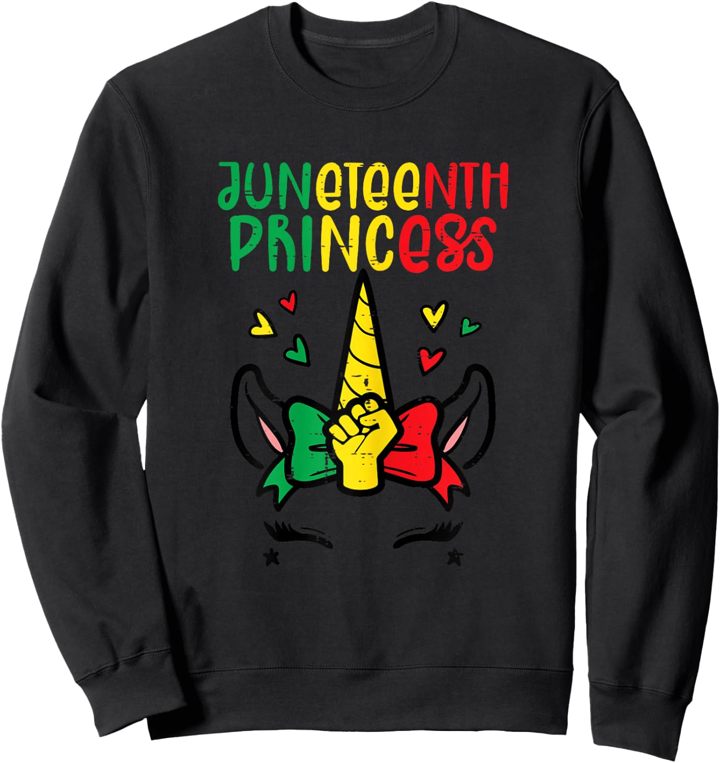 Juneteenth Princess Unicorn Face African Toddler Girls Kids Sweatshirt - Sweatshirt | Black