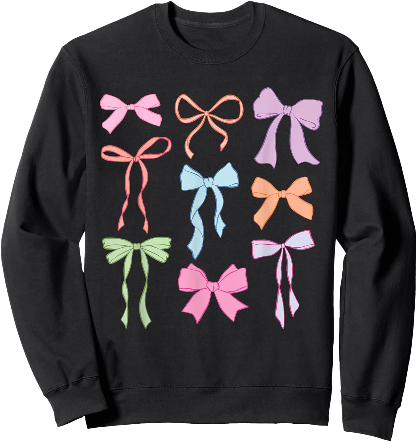 Cute Colorful Coquette Groovy Bow Happy Bow March Ribbon Bow Sweatshirt - Sweatshirt | Black