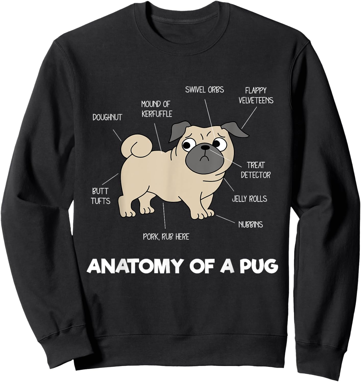 Anatomy Of A Pug - Funny Dog Body Parts Men Women Kids Sweatshirt - Sweatshirt | Black