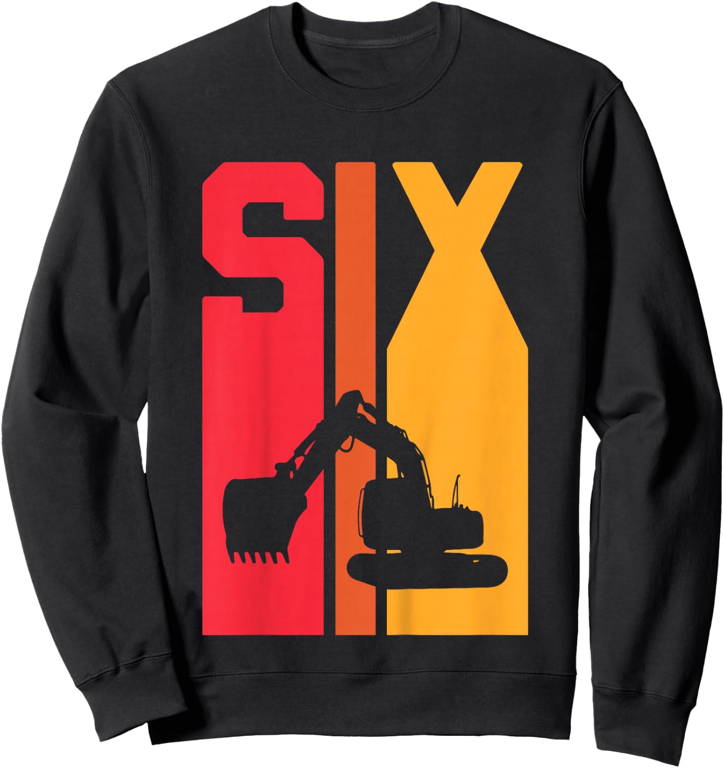 Kids 6th Birthday Boy 6 Year Old Construction Truck Excavator Sweatshirt - Sweatshirt | Black