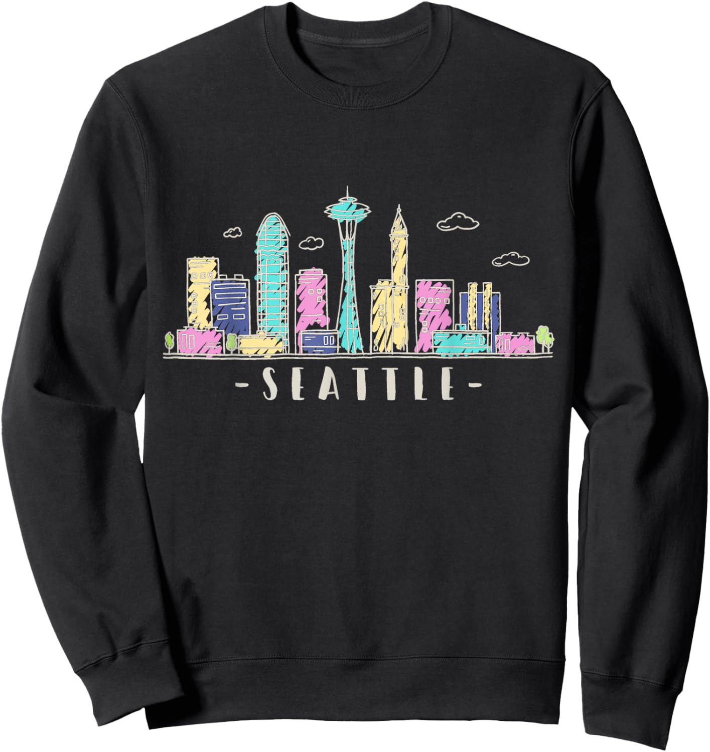 Seattle Skyline Washington PNW Vintage Sweatshirt - Sweatshirt | Black