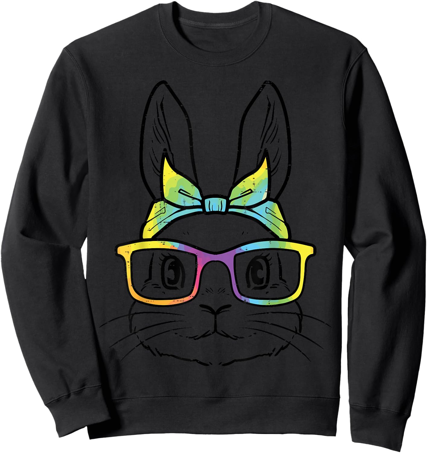 Easter Bunny Face Eyeglasses Bandana Rabbit Women Girls Kids Sweatshirt - Sweatshirt | Black