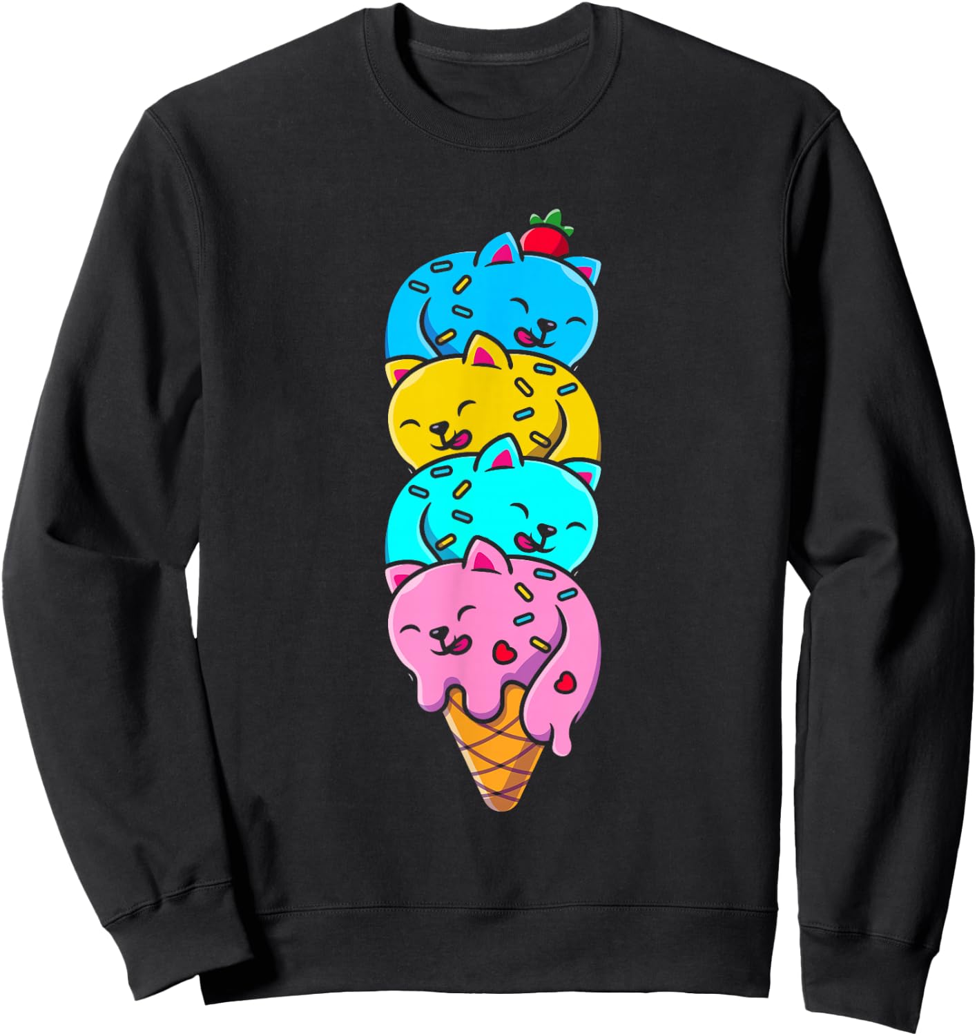 Cat Funny Cute Cat Ice Cream Woman Cute Men Kids Sweatshirt - Sweatshirt | Black