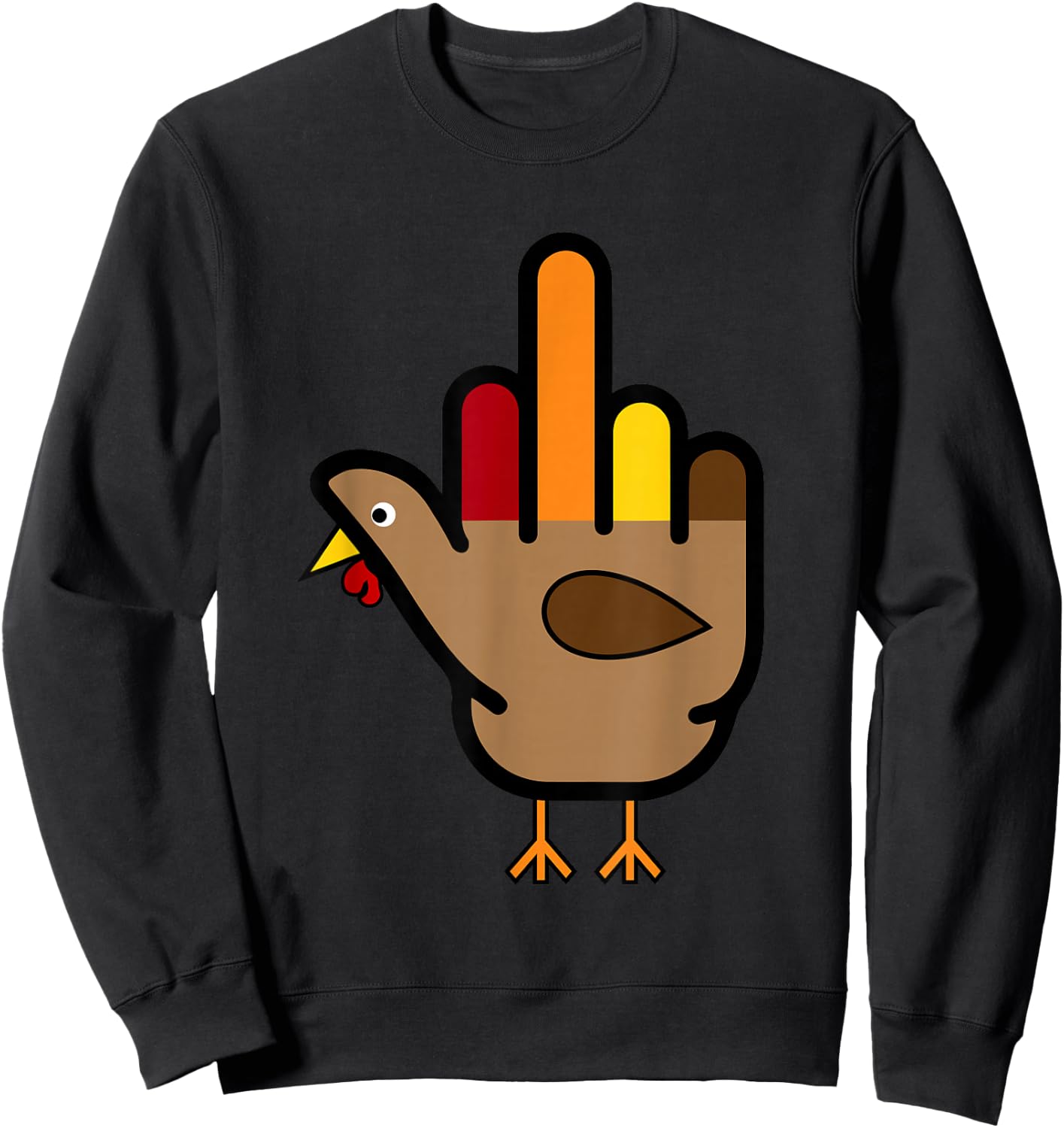 Hand Turkey Middle Finger Funny Adult Thanksgiving holiday Sweatshirt - Sweatshirt | Black