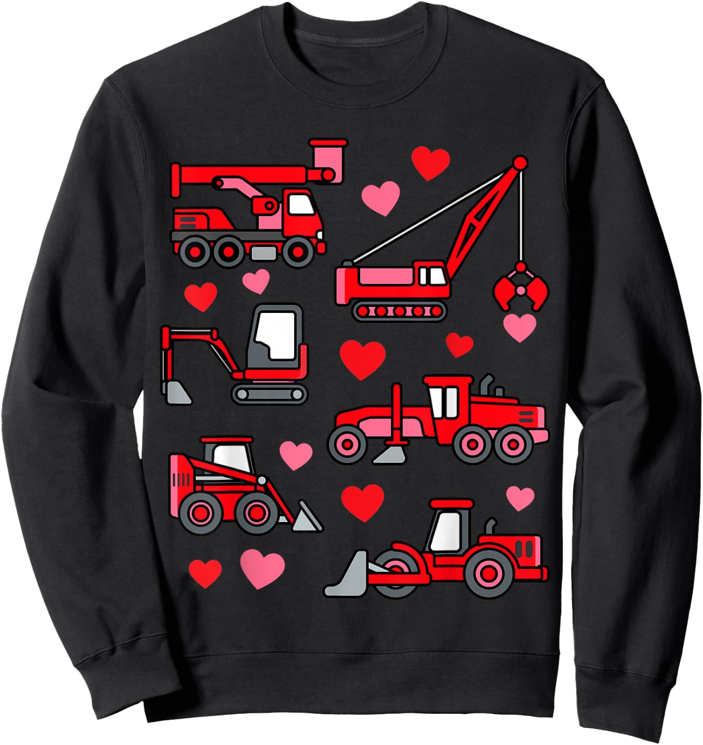 Valentines Day Construction Trucks Funny Boys Kids Toddler Sweatshirt - Sweatshirt | Black