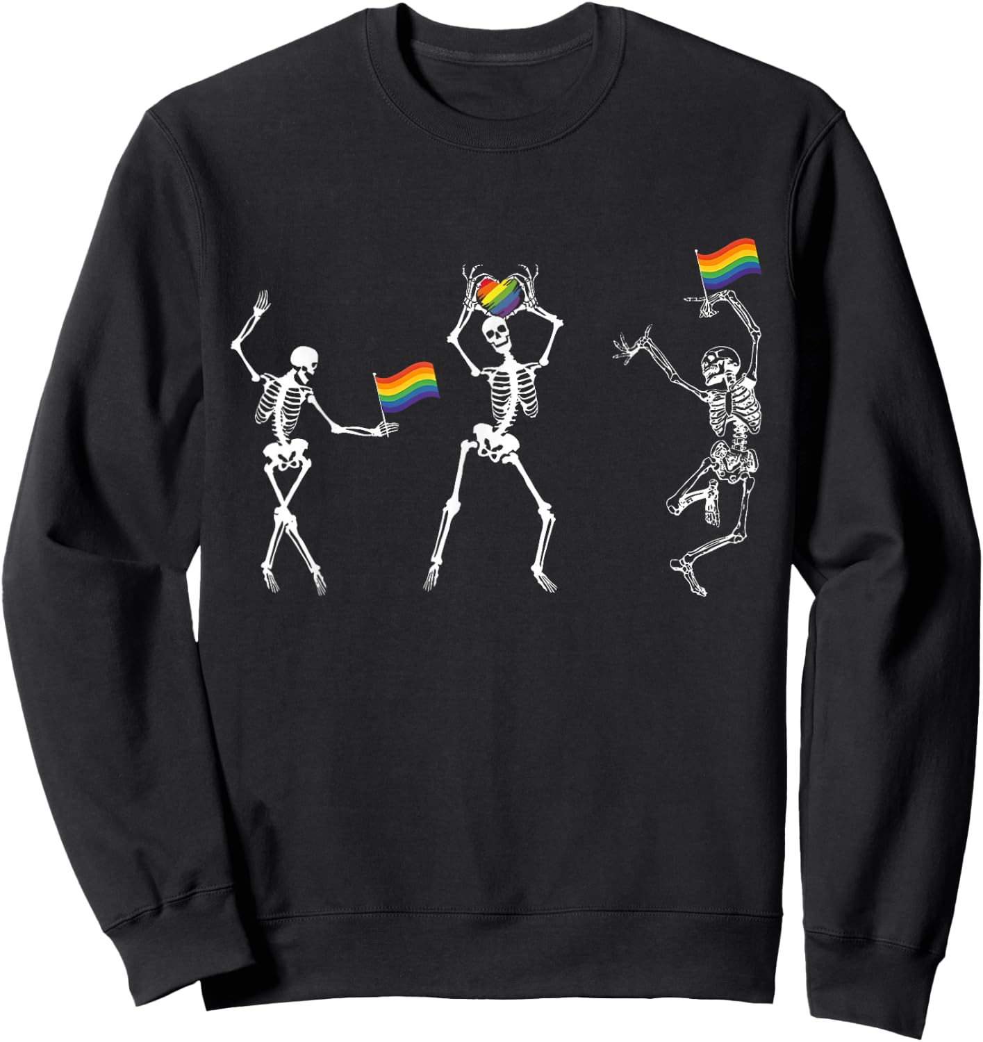 Gay Rainbow Skeleton Dance LGBTQ Pride Month Ally Men Women Sweatshirt - Sweatshirt | Black