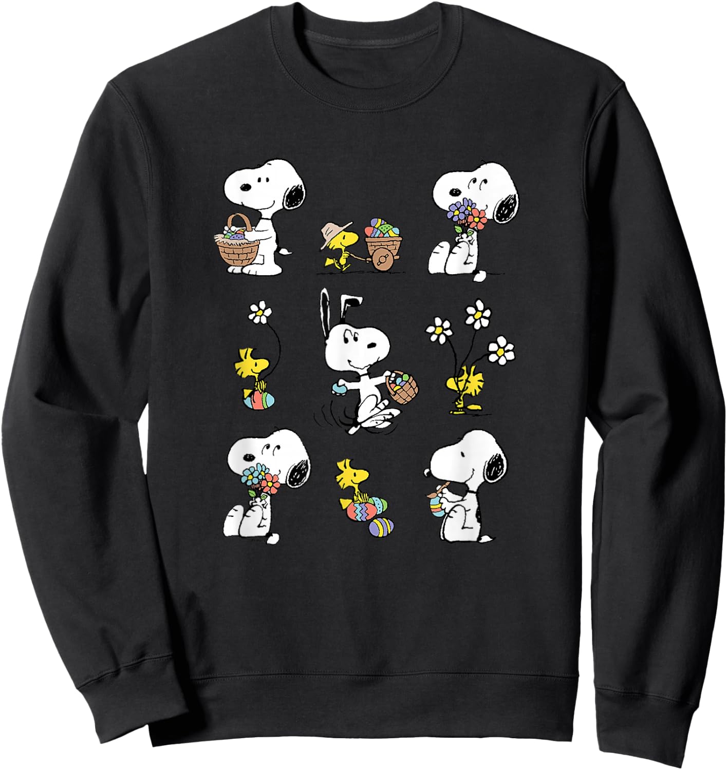 Peanuts Snoopy Woodstock Easter Spring Pattern , gray Sweatshirt - Sweatshirt | Black