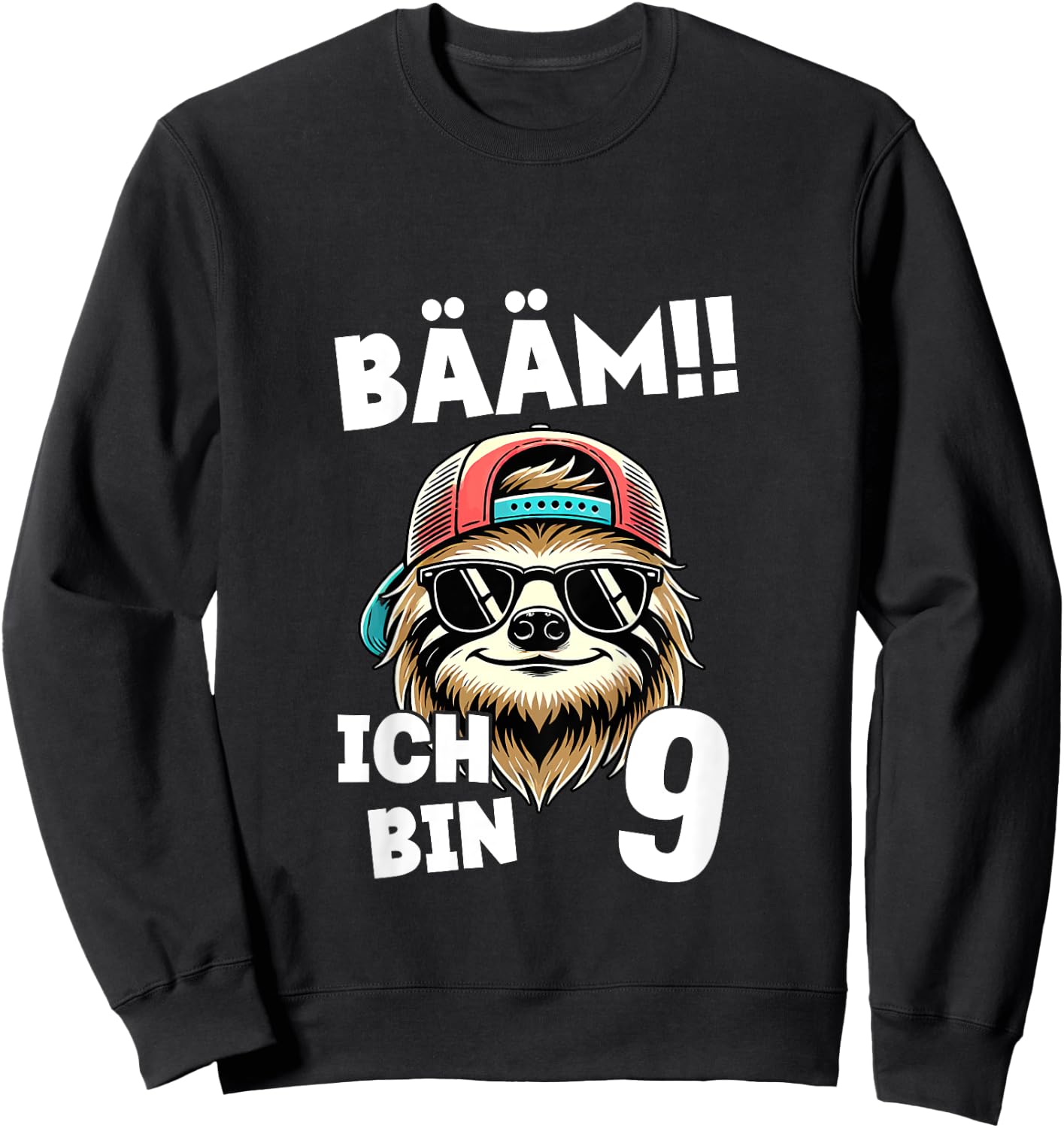 Kinder BÄÄM Ich Bin 9 Geburtstag Cooler Faultier Geburtstagsdeko Sweatshirt - Sweatshirt | Black